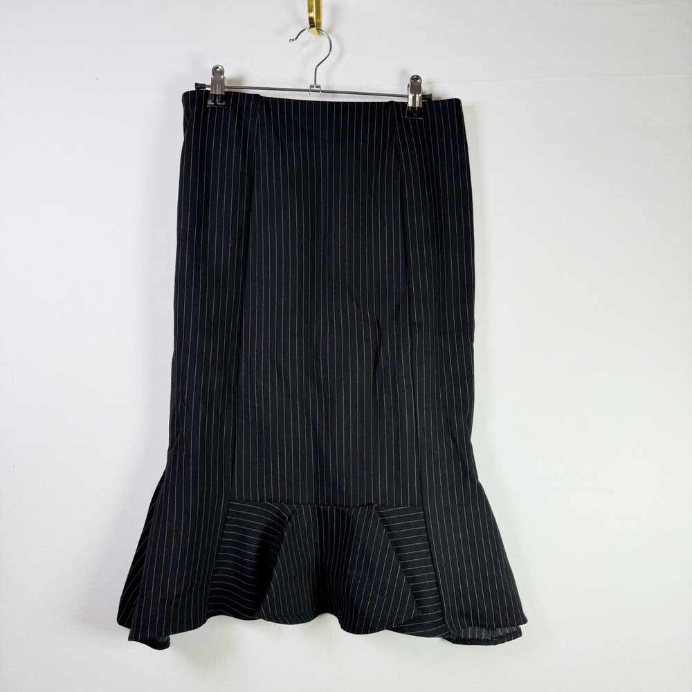 EXPRESS Black Pinstripe Flounce Hem Mermaid Midi Skirt 6